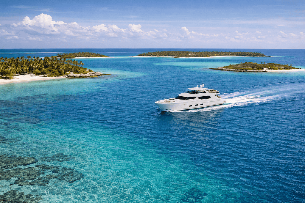 Ocean Alexander 70E motor yacht profile running in open water
