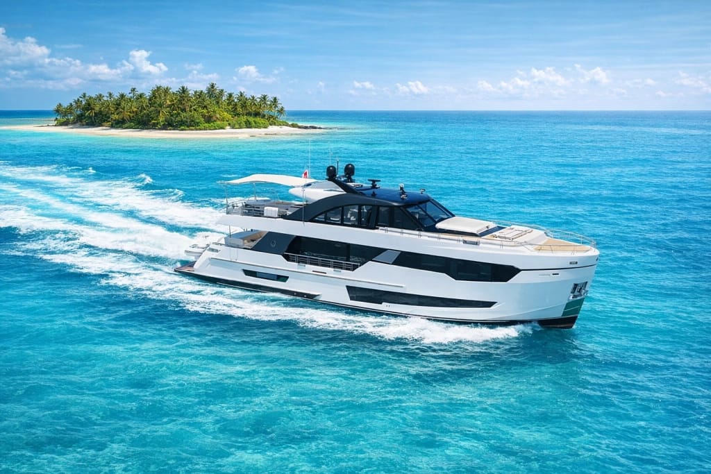 Ocean Alexander comparisons 85E vs 90R yacht comparison running in tropical water